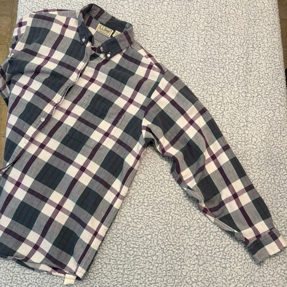 VTG L.L. Bean USA Classic Flannel Shirt, Women Sz M Plaid Green Plum, Midweight - Picture 7 of 12